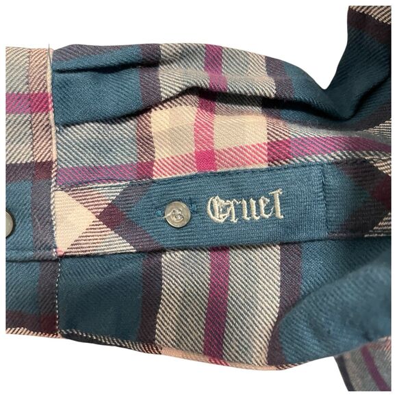 Cruel Girl Western Shirt Snap Up Multicolor Plaid 100% Cotton Rodeo Medium - Picture 8 of 13